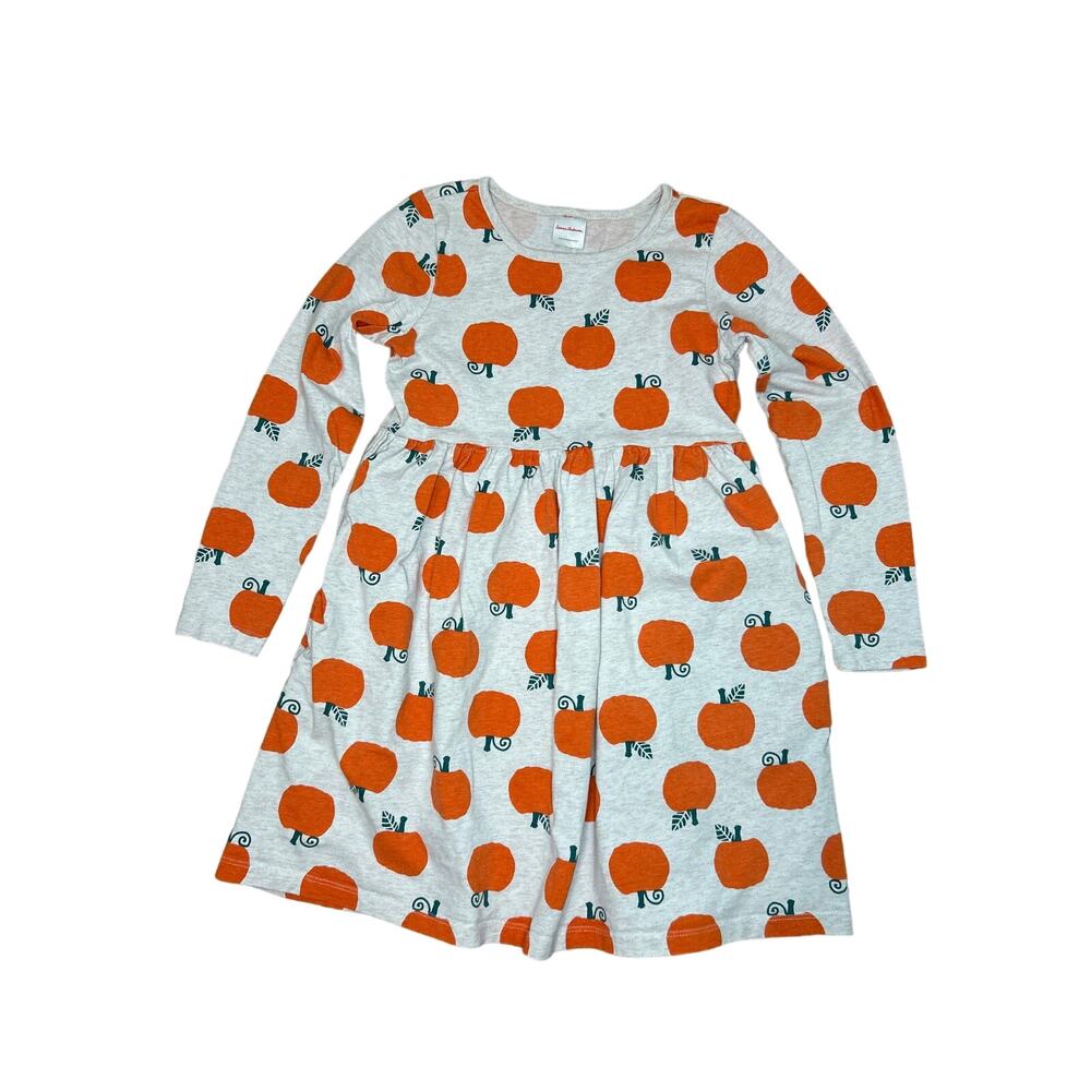 Hanna Andersson Girl 8 Pumpkin Skater Dress Long Sleeve Knee Length Cream Pocket